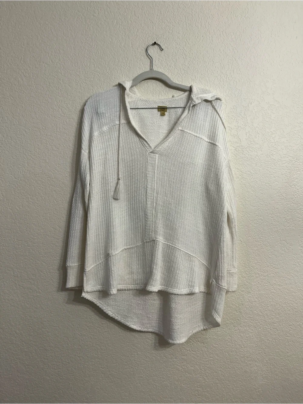 True Craft Cream Waffle Knit Hooded Pullover